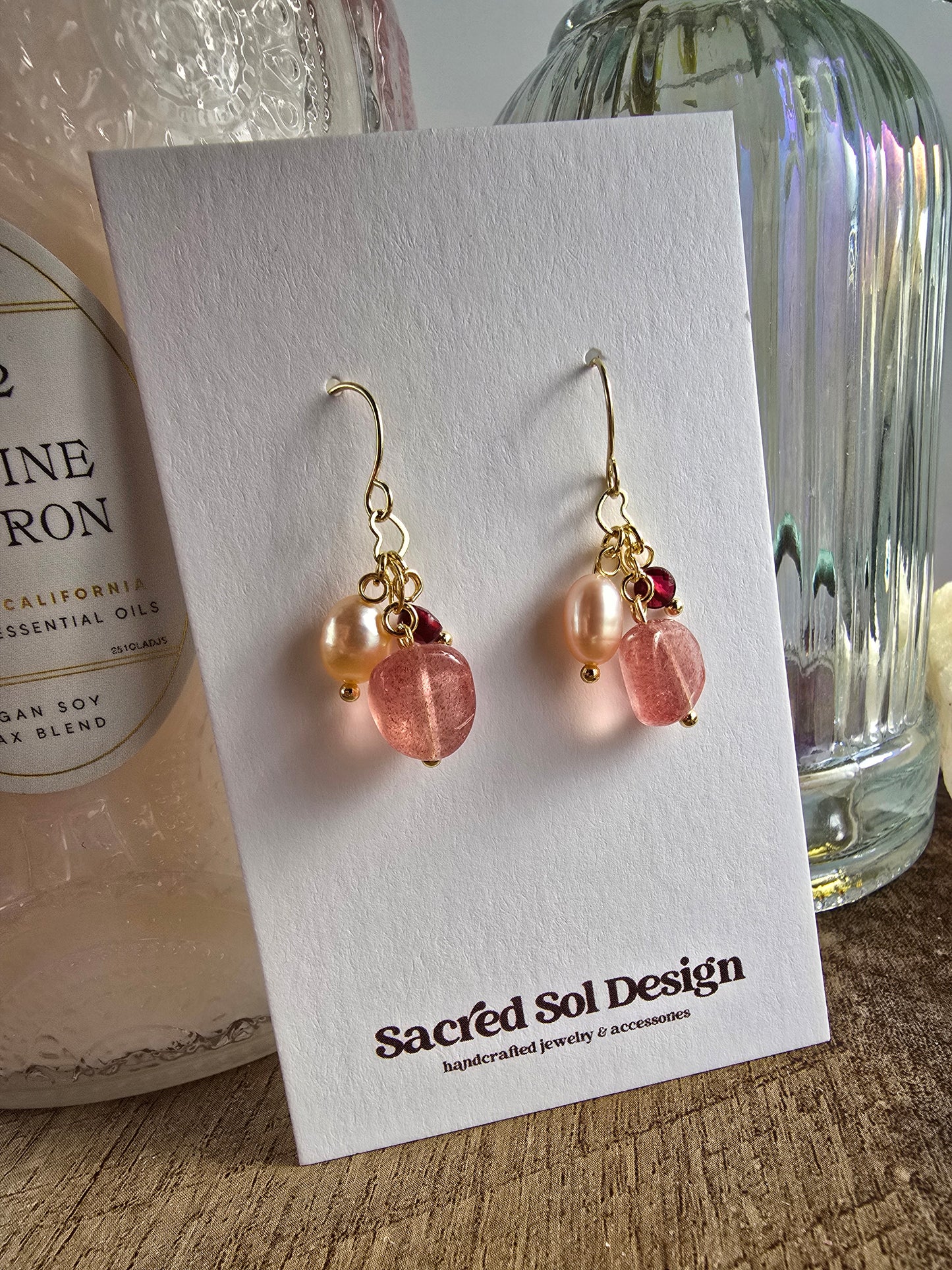 Strawberry Quartz & Garnet Cluster Drops Sacred Sol Design