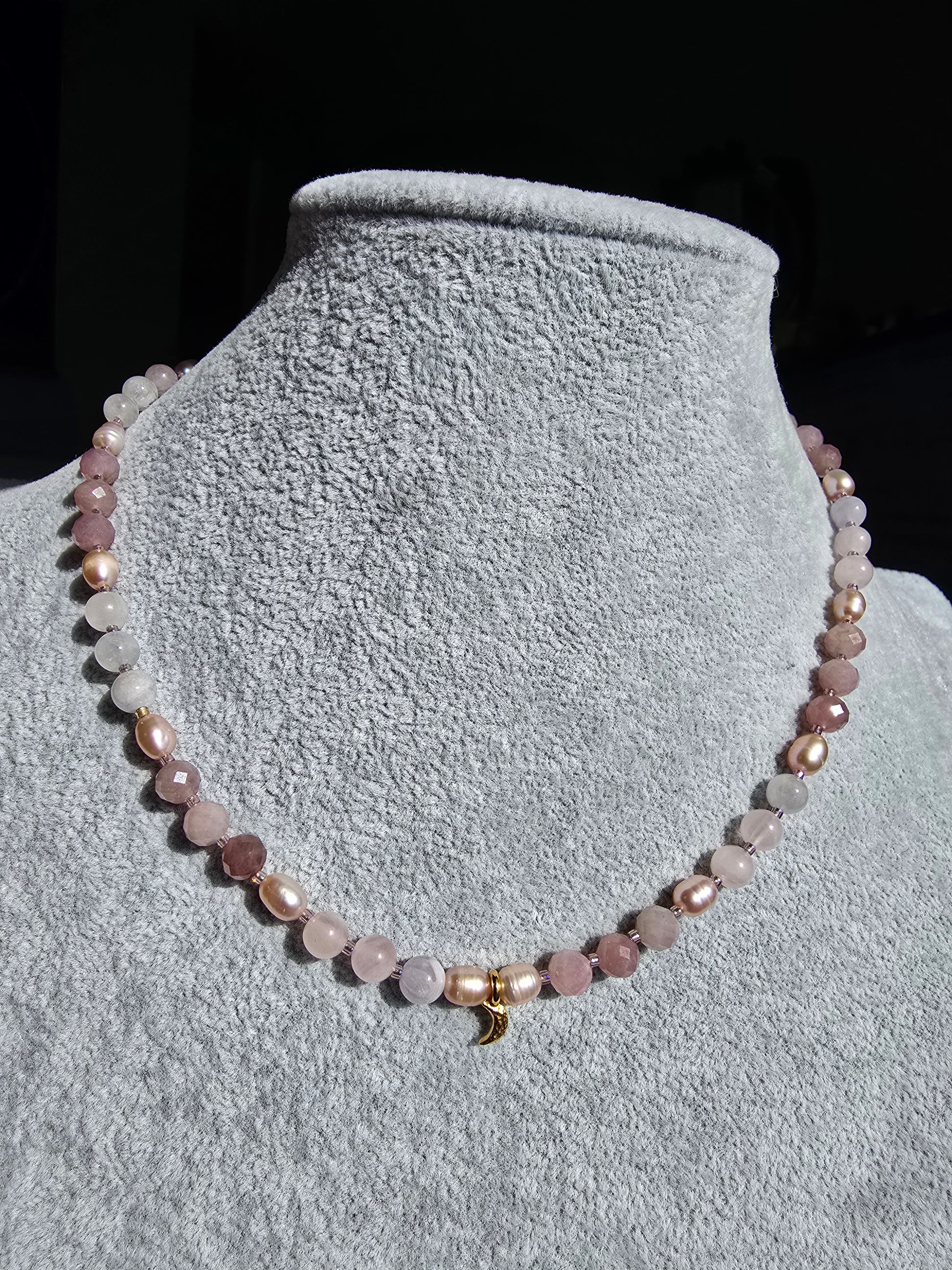Rose & Pearl Crescent Necklace Sacred Sol Design
