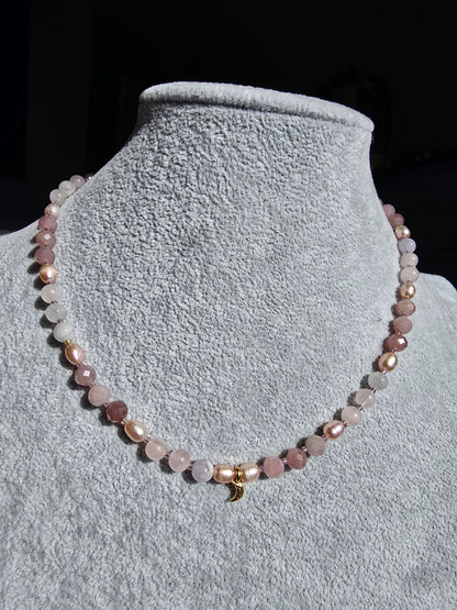 Rose & Pearl Crescent Necklace Sacred Sol Design