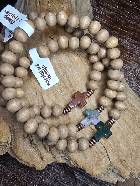 Wood + Agate Cross Bracelet My Store