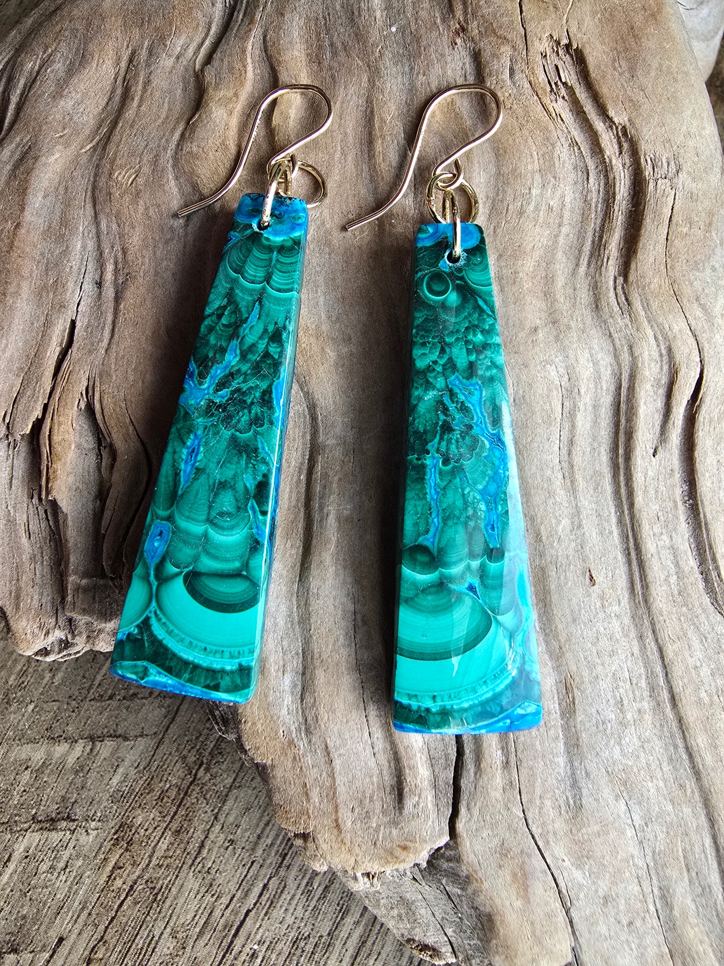 Chrysocolla & Malachite Earrings – Banded Stone Drop Earrings Sacred Sol Design