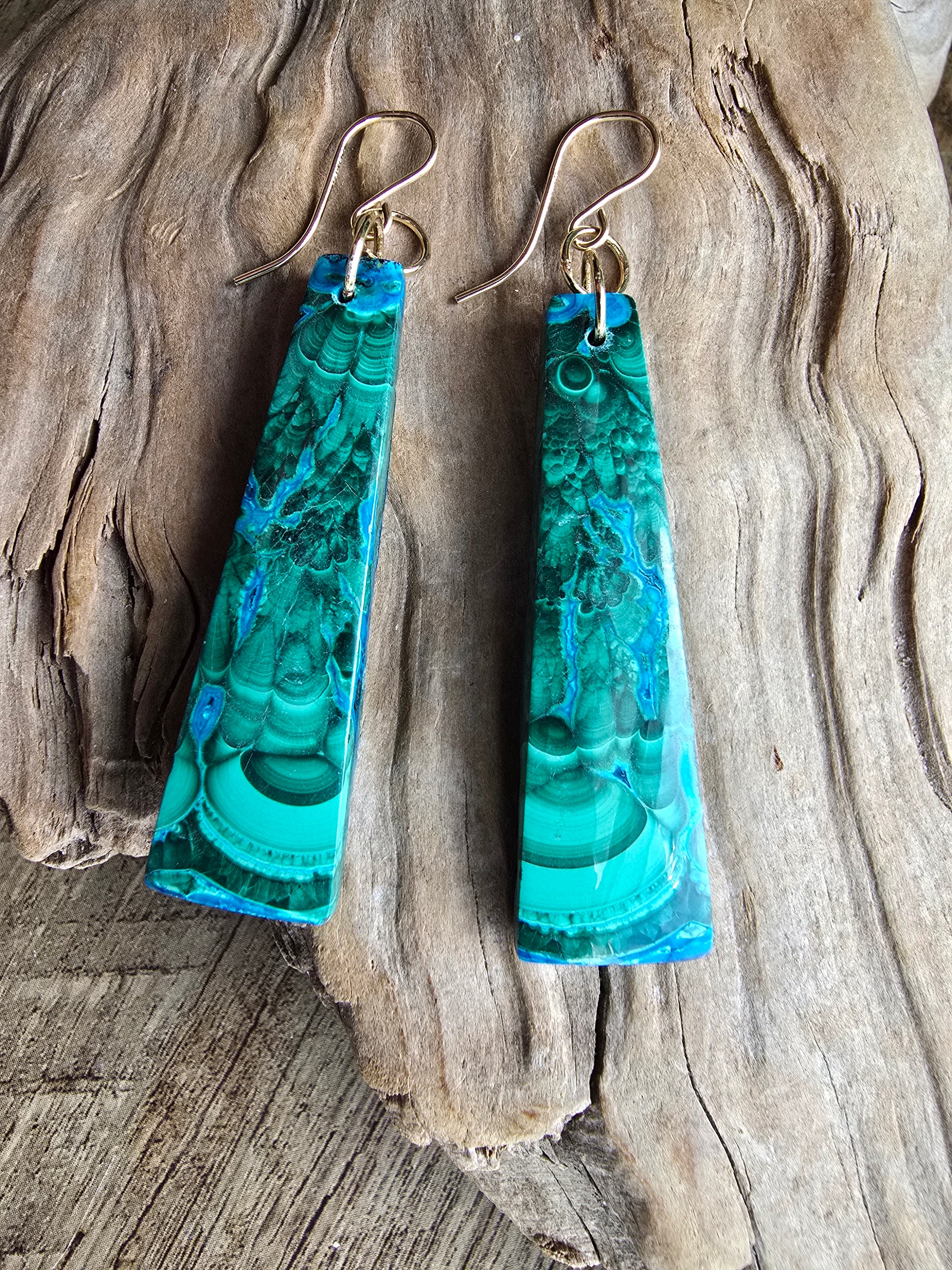 Chrysocolla & Malachite Earrings – Banded Stone Drop Earrings Sacred Sol Design