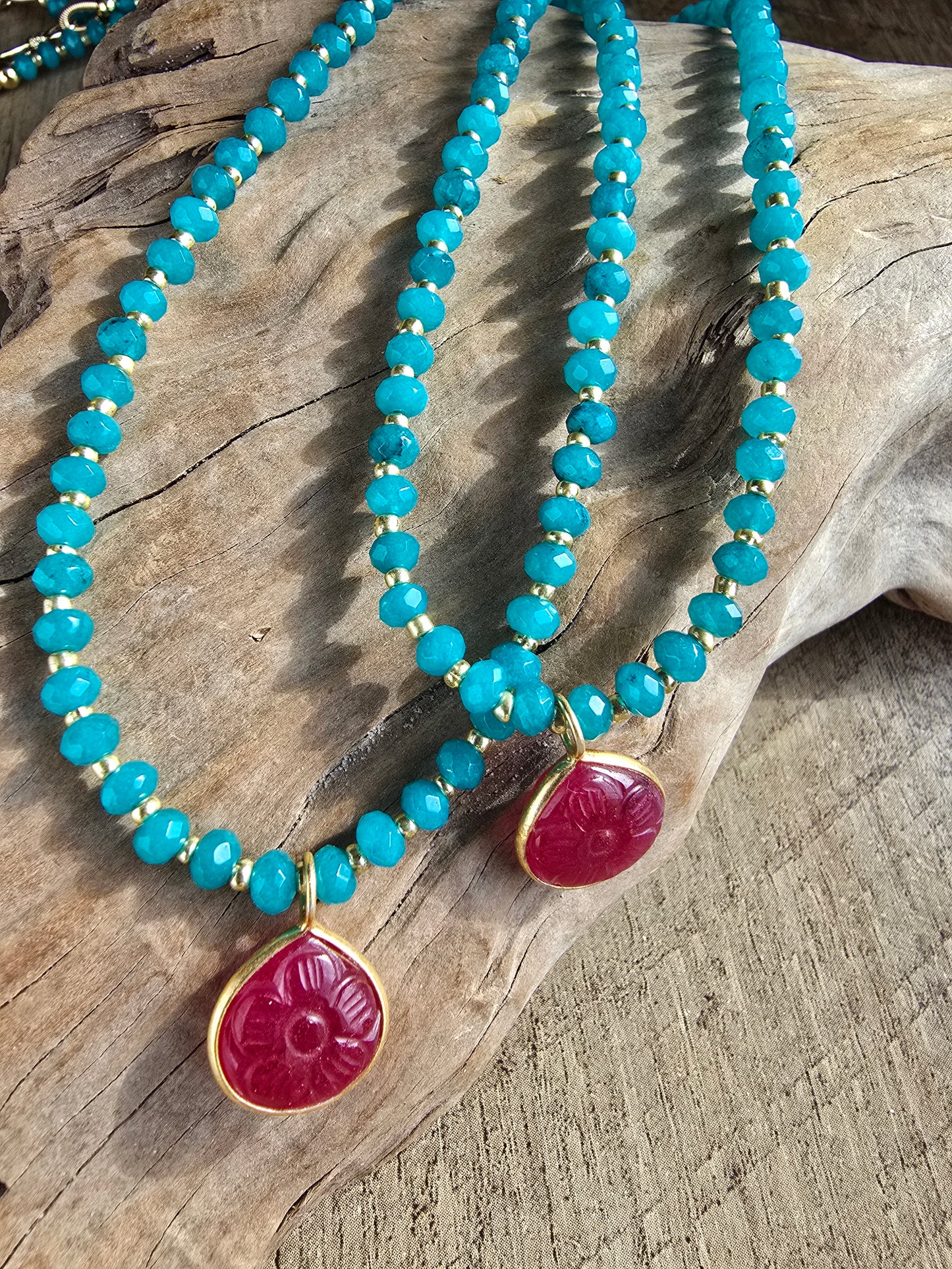 Blue Chalcedony & Ruby Accent Necklace Sacred Sol Design