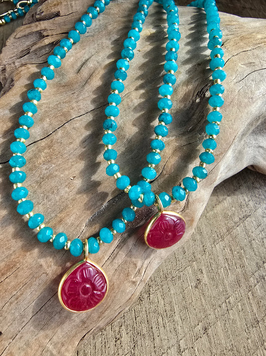 Blue Chalcedony & Ruby Accent Necklace Sacred Sol Design