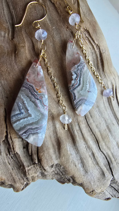Painted Canyon Statement Earrings | Crazy Lace Agate & Fluorite Sacred Sol Design