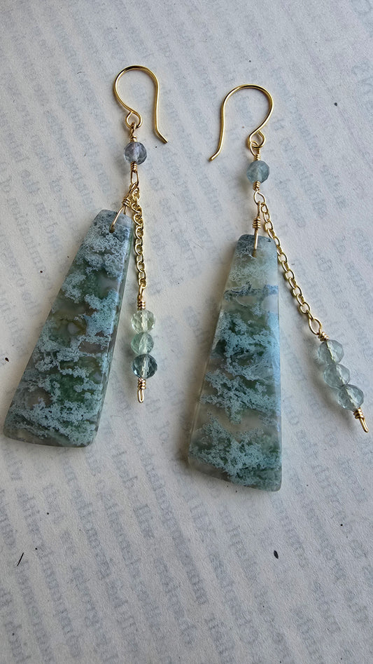 Moss Agate & Fluorite Statement Earrings Sacred Sol Design