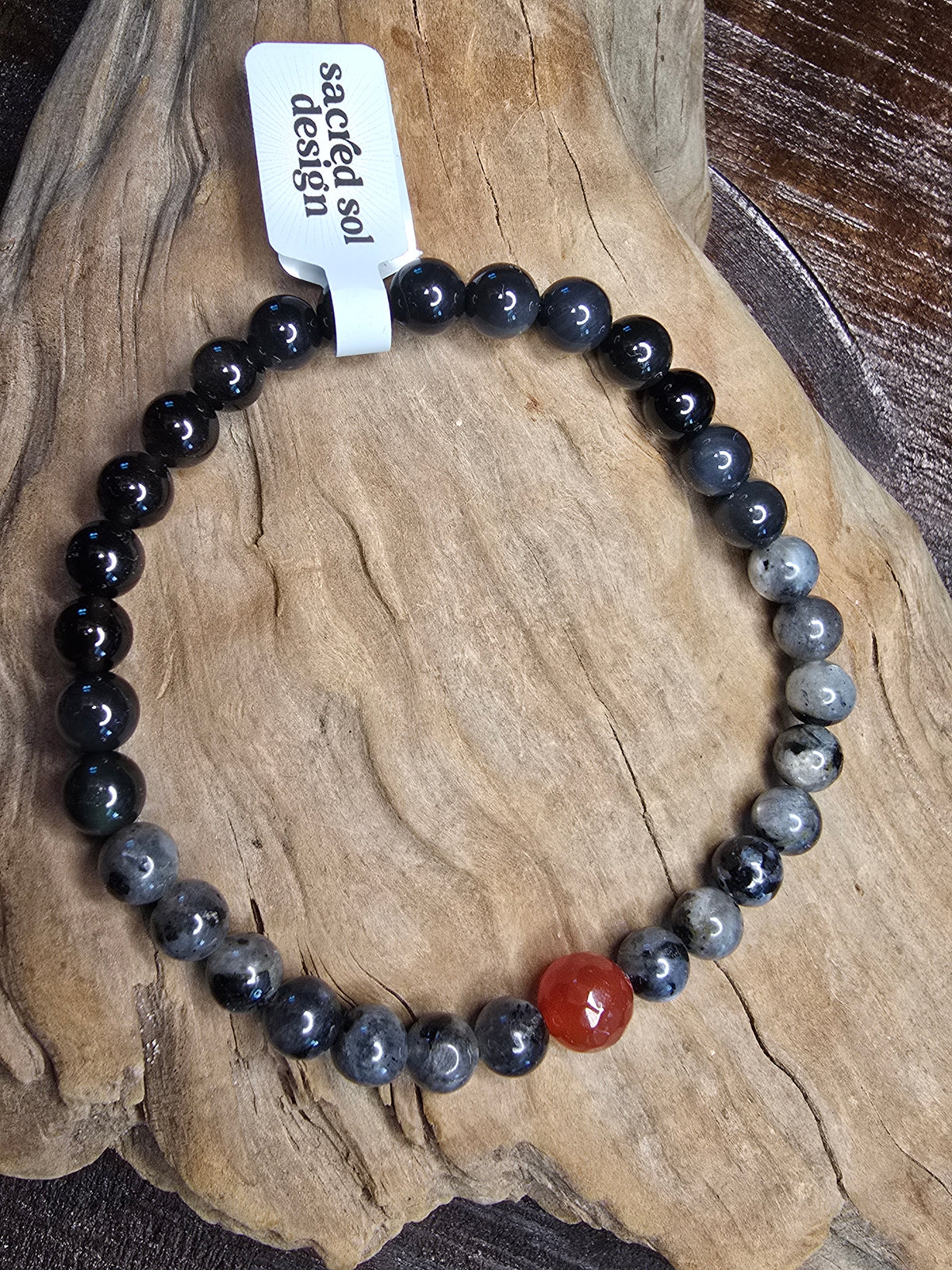 Carnelian + Larvikite + Black Agate Men’s Gemstone Bracelet My Store