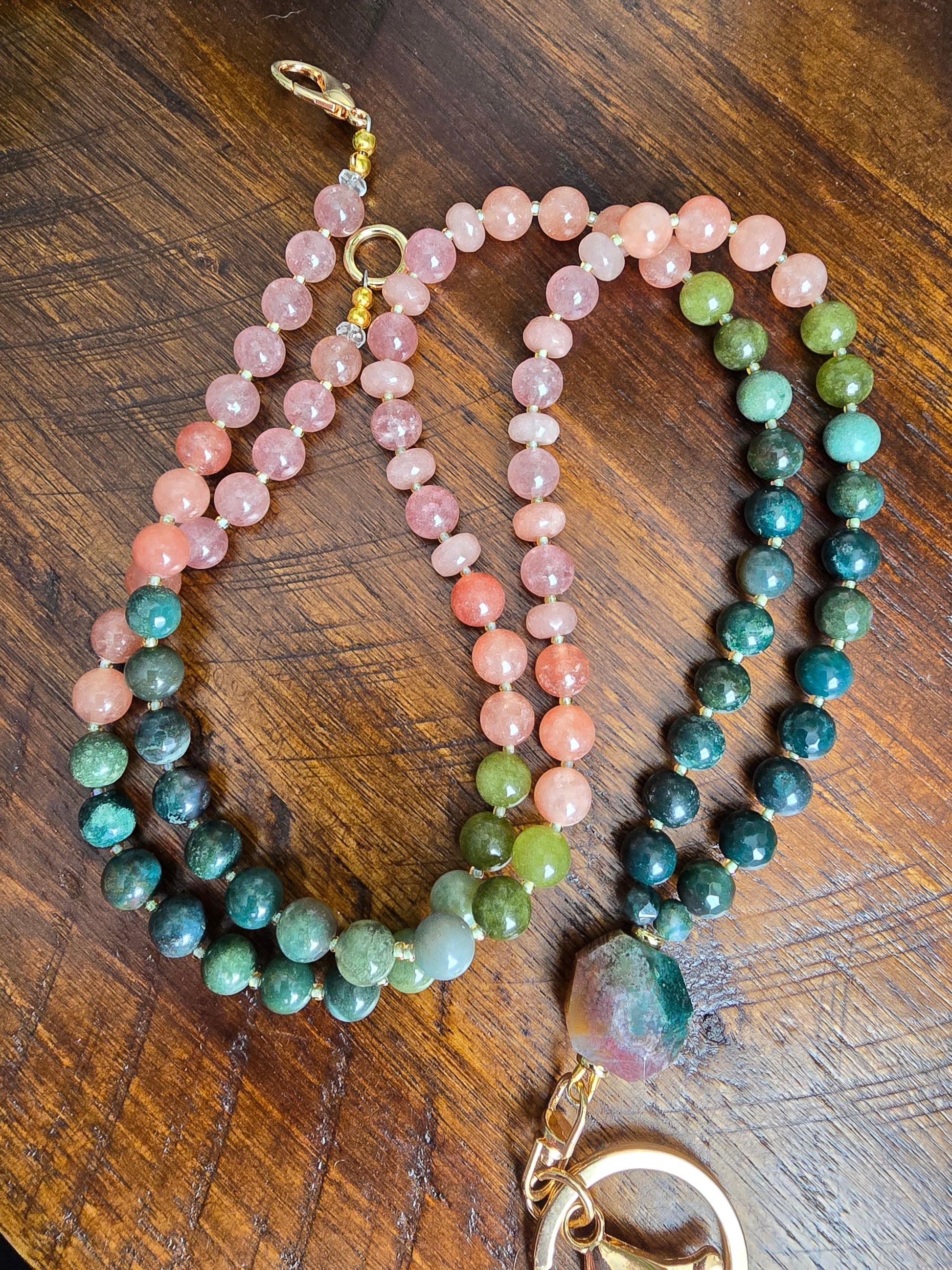 Sunrise Joy Mala Style Lanyard | Sunstone, Agate & Jade | Colorful Beaded Lanyard Sacred Sol Design