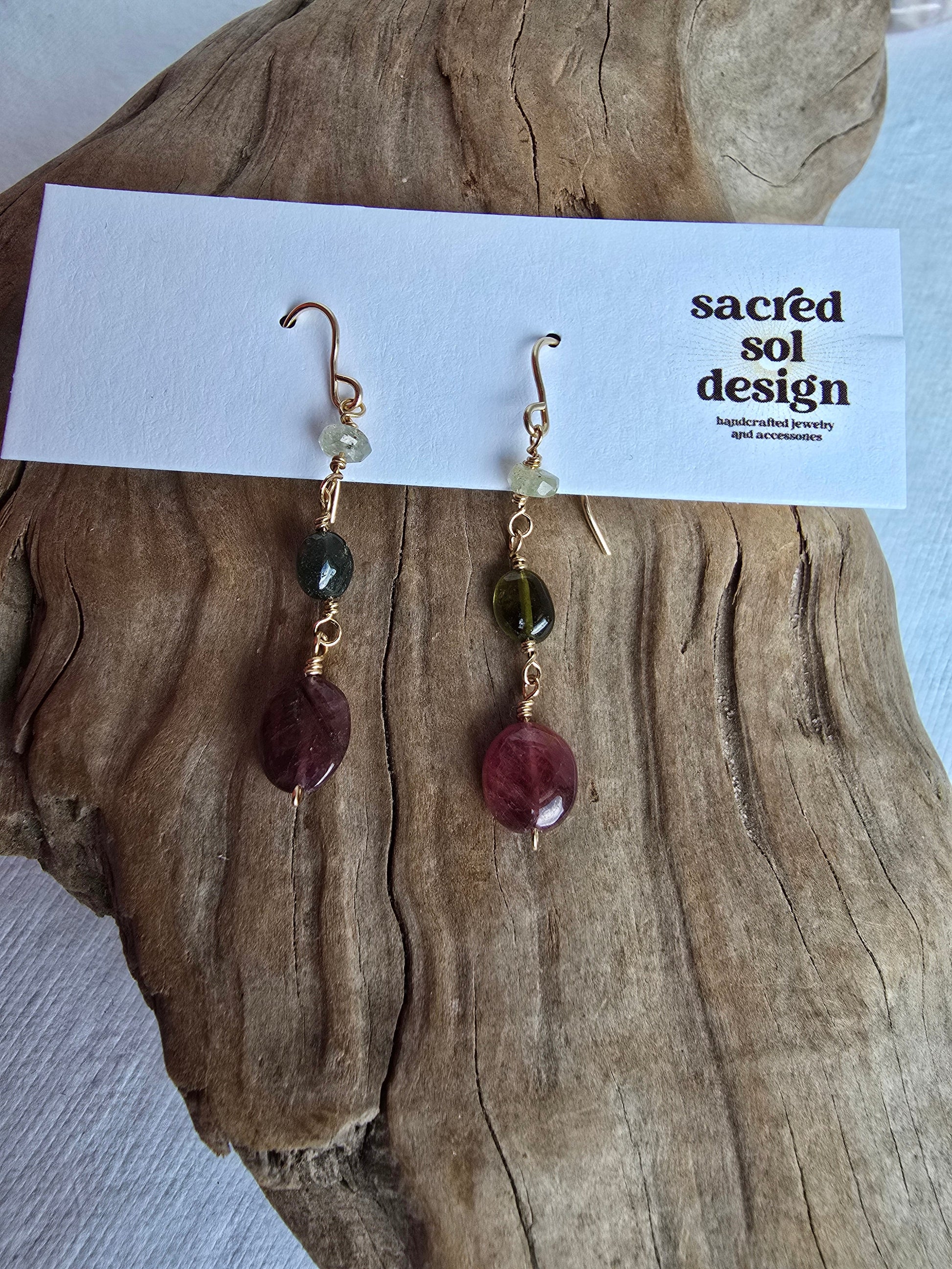 Tourmaline, Gold-Filled Drop Earrings Sacred Sol Design