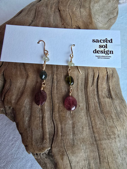 Tourmaline, Gold-Filled Drop Earrings Sacred Sol Design