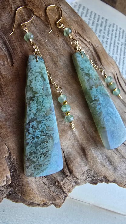 Moss Agate & Green Aventurine Statement Earrings Sacred Sol Design
