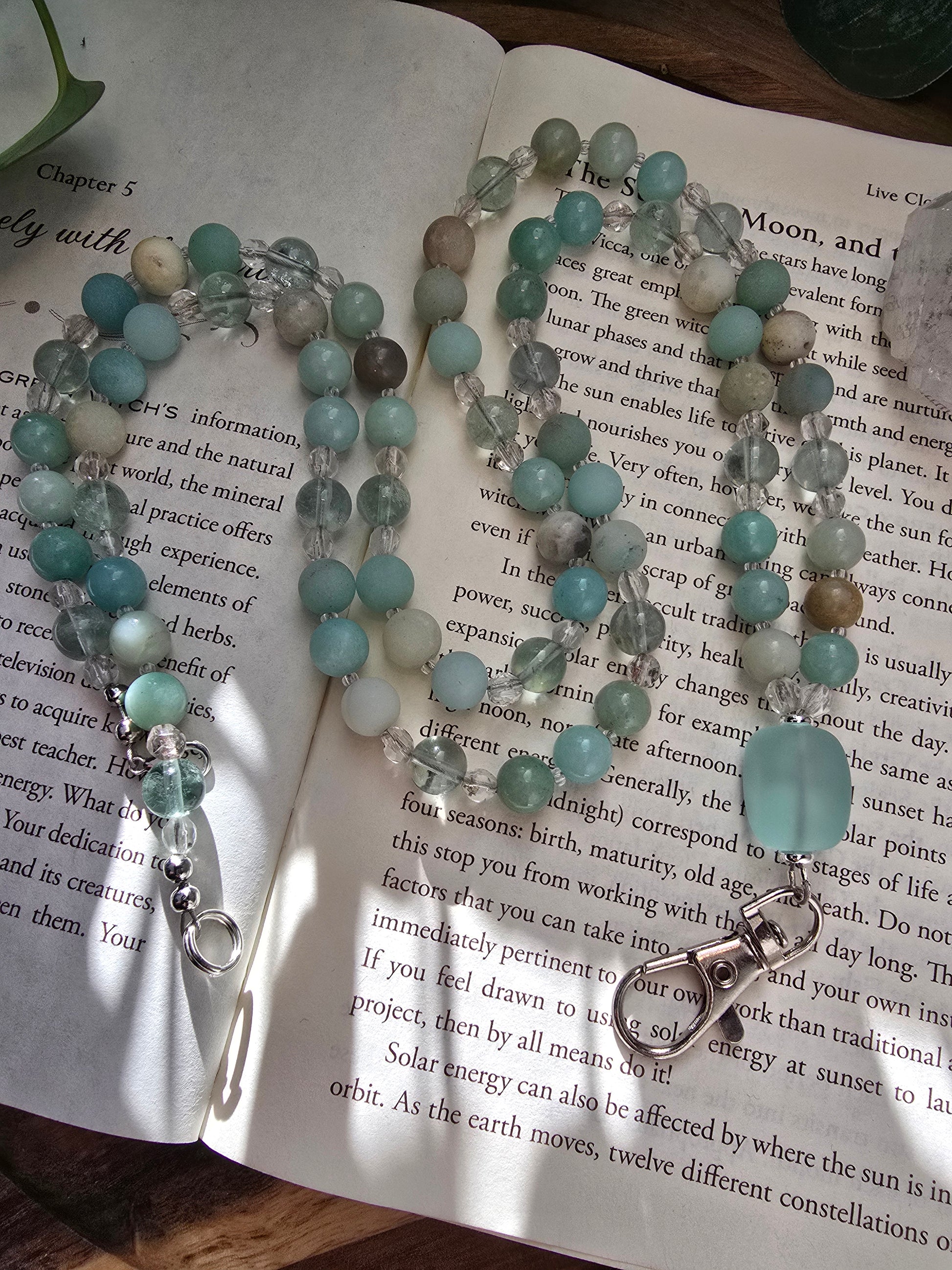 Seaglass & Amazonite Gemstone Lanyard Sacred Sol Design