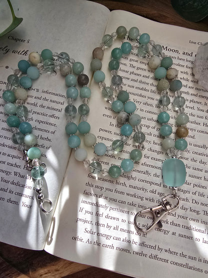Seaglass & Amazonite Gemstone Lanyard Sacred Sol Design