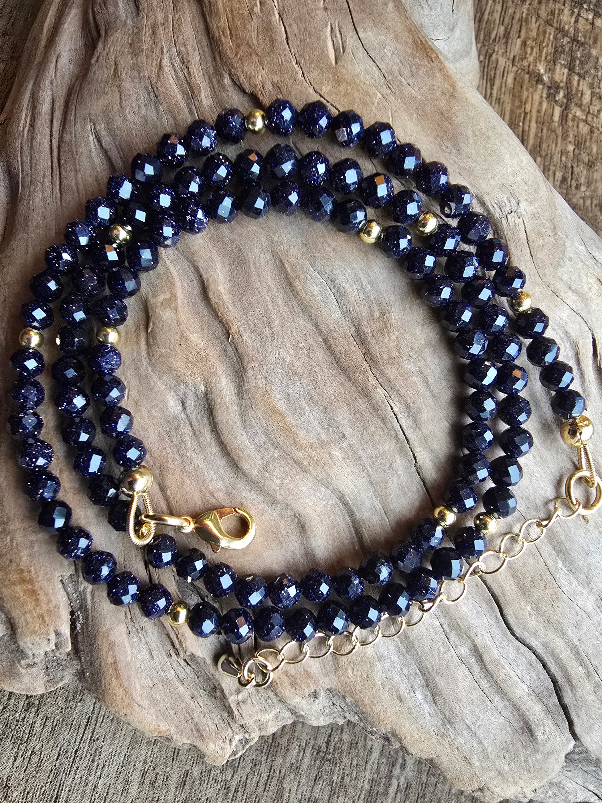 Midnight Blue Goldstone Necklace – Faceted Gemstone – Gold Filled – 21” Layering Necklace Sacred Sol Design