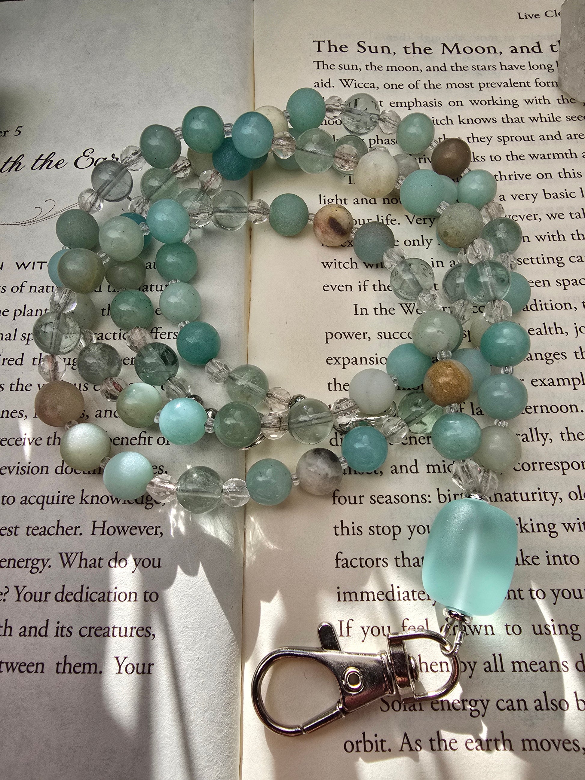 Seaglass & Amazonite Gemstone Lanyard Sacred Sol Design