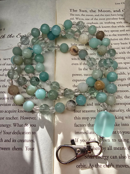 Seaglass & Amazonite Gemstone Lanyard Sacred Sol Design