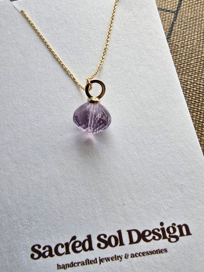 AAA Carved Gemstone Drop Hoop Earrings & Necklaces | Green Amethyst, Purple Amethyst, Prasiolite | Gold Hoop Earings Sacred Sol Design