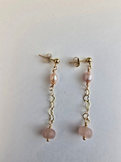 Heart Dangle Earrings with Jade and Pink Pearls Sacred Sol Design