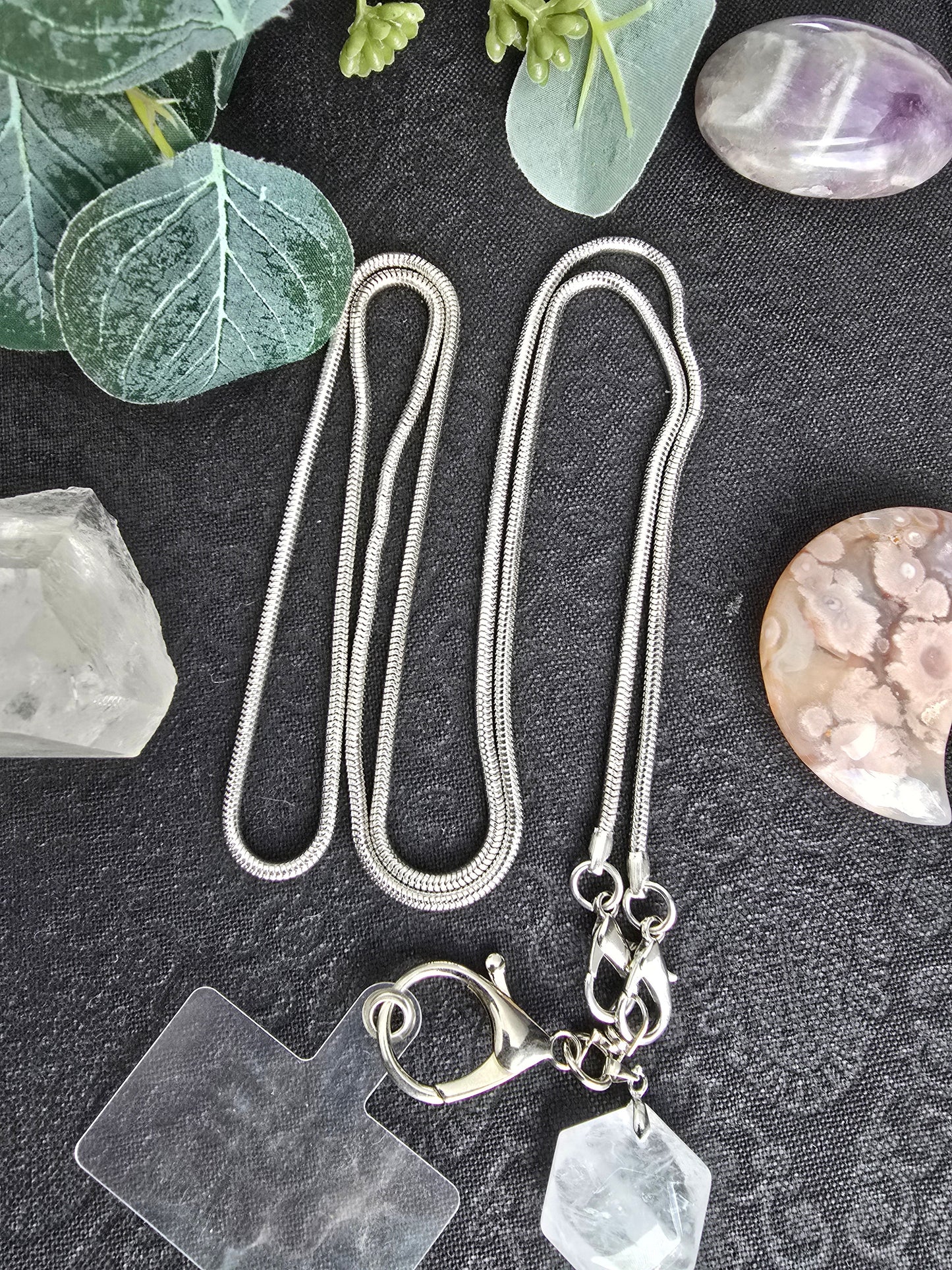 Elegant Snake Chain Lanyard with Natural Quartz Charm Sacred Sol Design