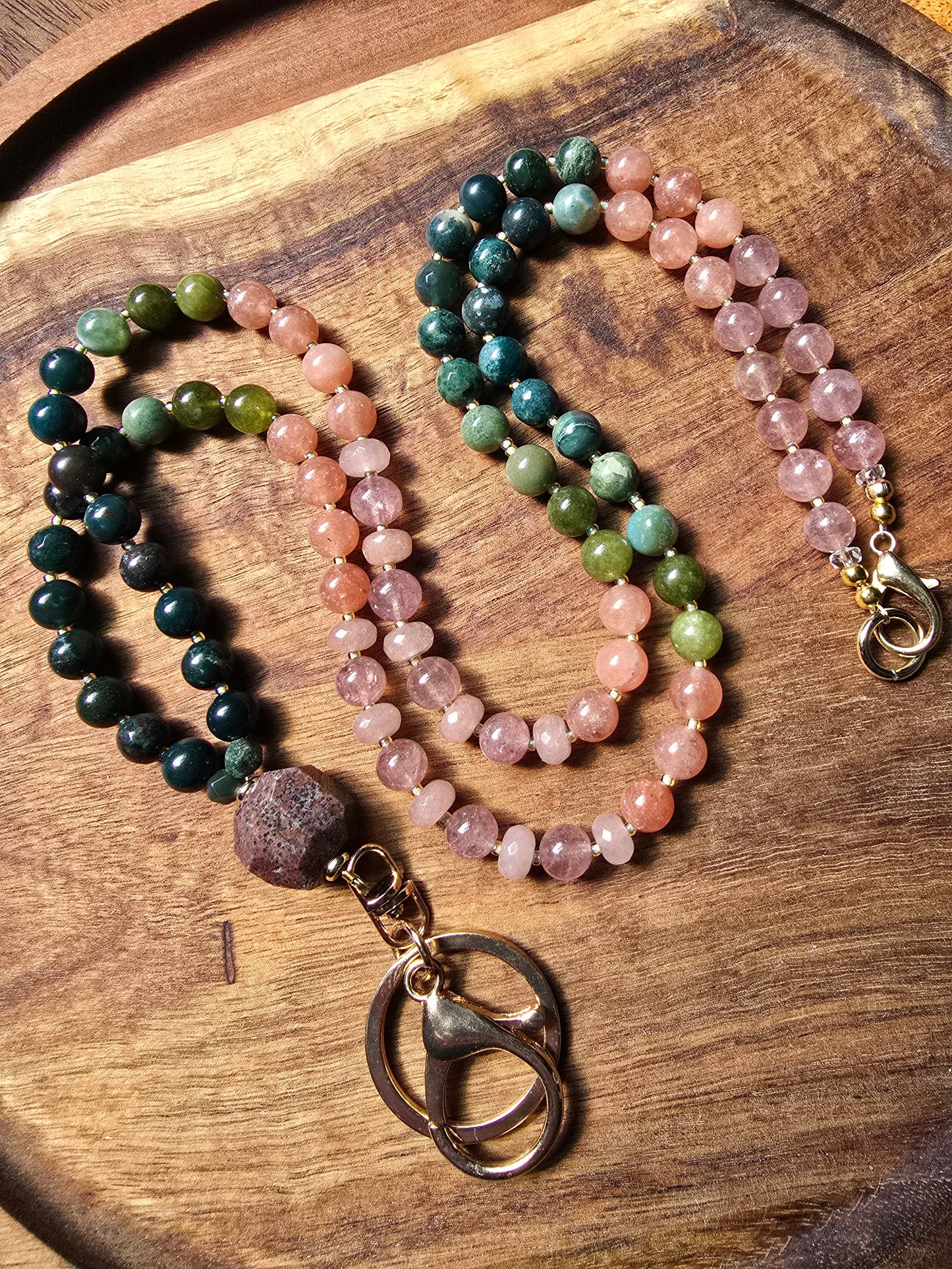 Sunrise Joy Mala Style Lanyard | Sunstone, Agate & Jade | Colorful Beaded Lanyard Sacred Sol Design