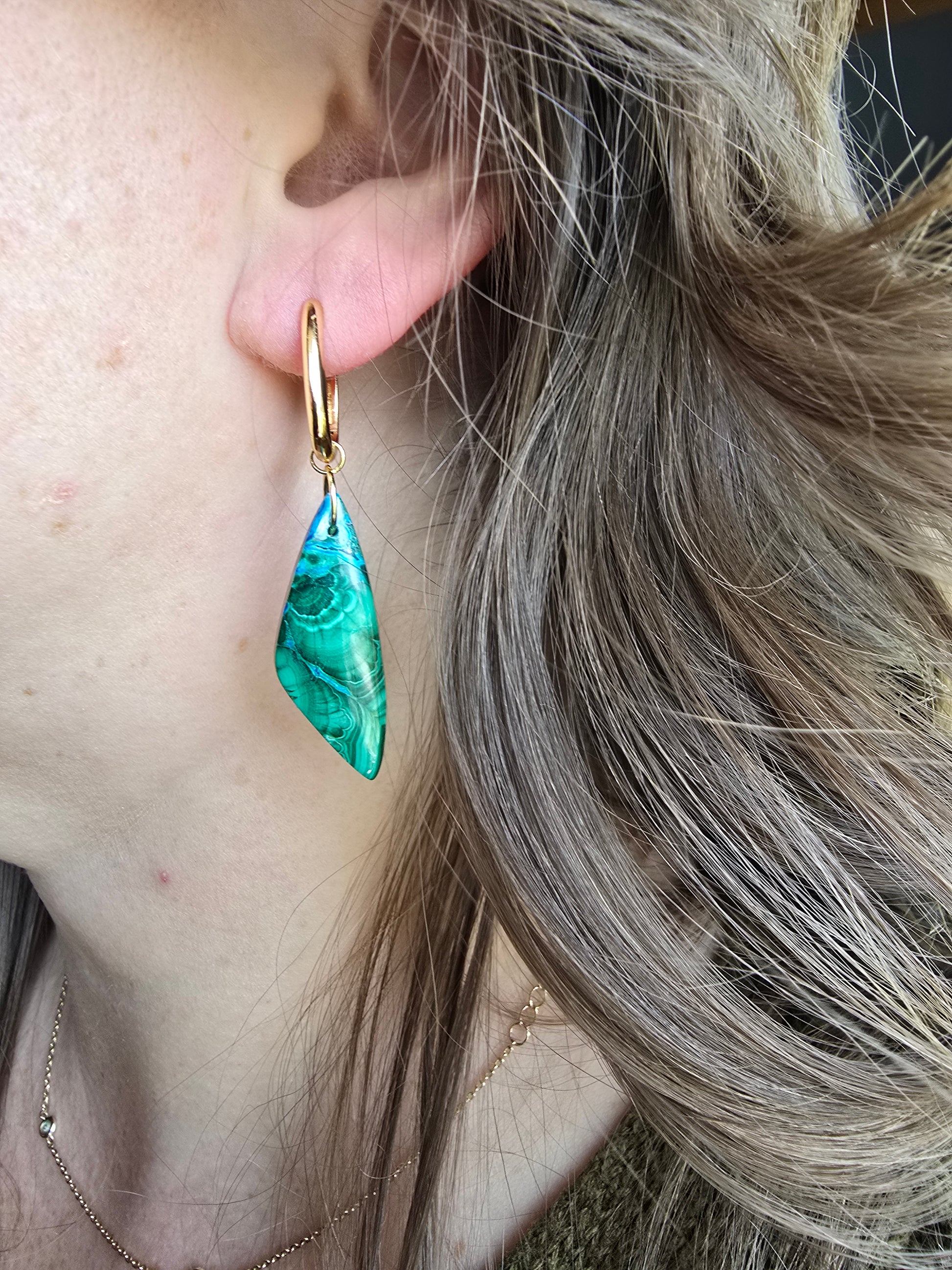 Malachite & Chrysocolla Drop Earrings – Gold Hoop Statement Gemstones Sacred Sol Design