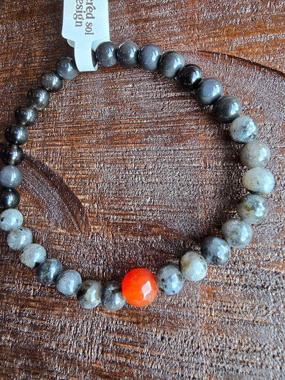 Carnelian + Larvikite + Black Agate Men’s Gemstone Bracelet My Store