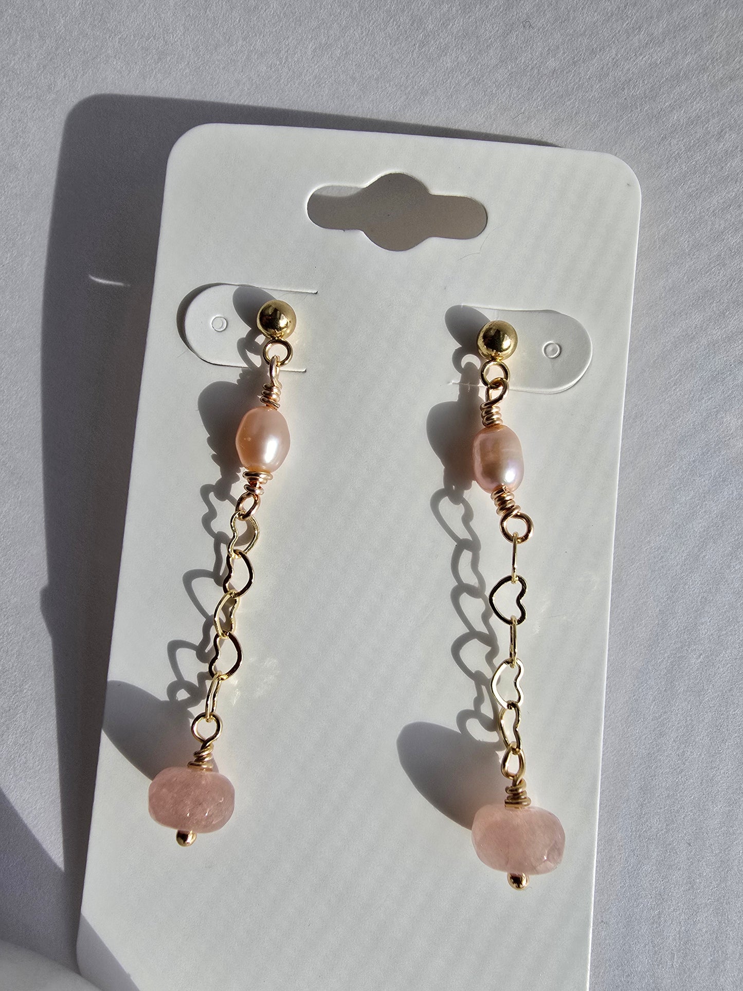 Heart Dangle Earrings with Jade and Pink Pearls Sacred Sol Design