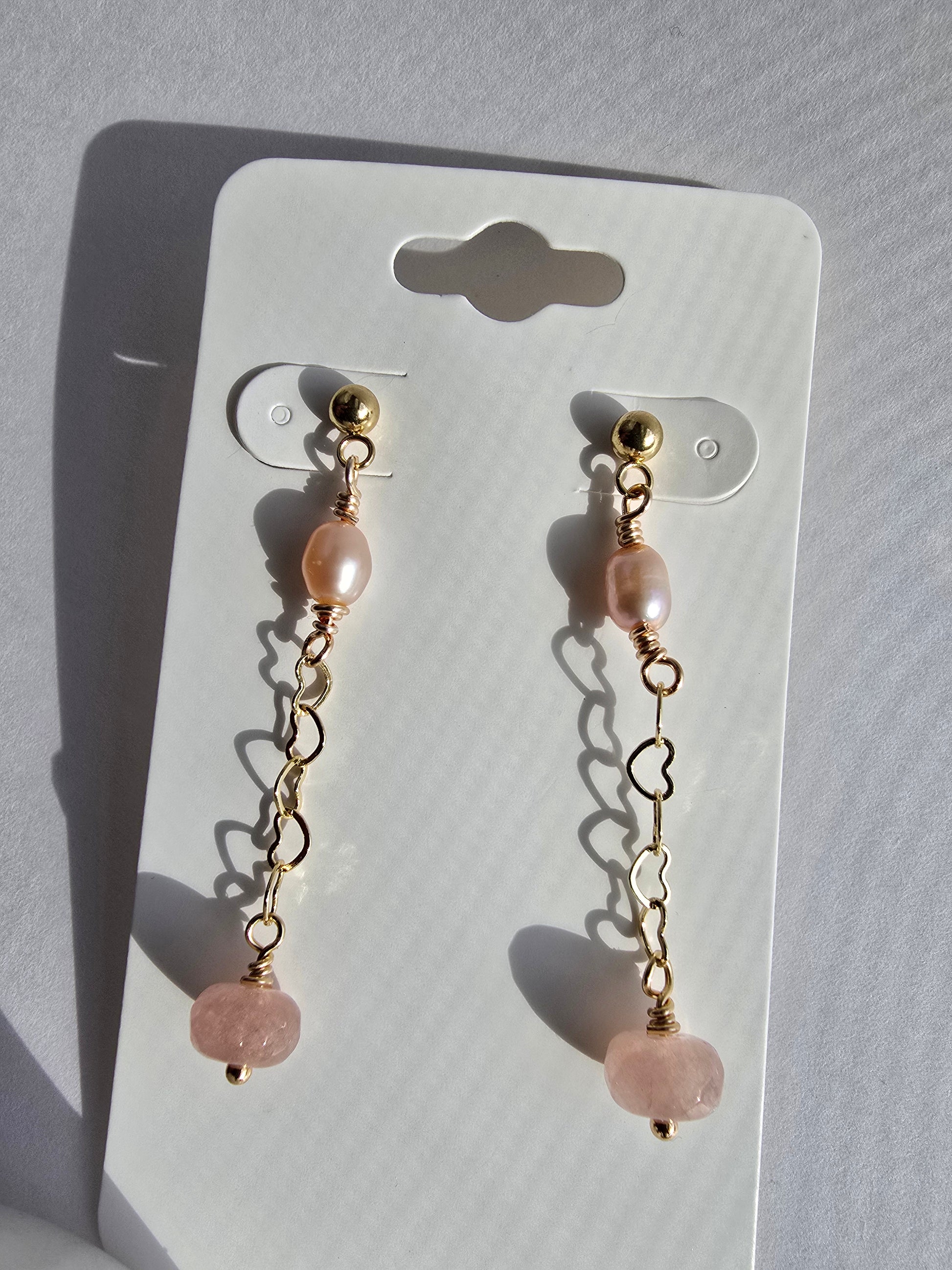 Heart Dangle Earrings with Jade and Pink Pearls Sacred Sol Design