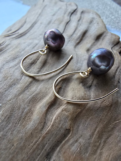 Faceted Peacock Pearl Drop Earrings/Gold-Filled Posts