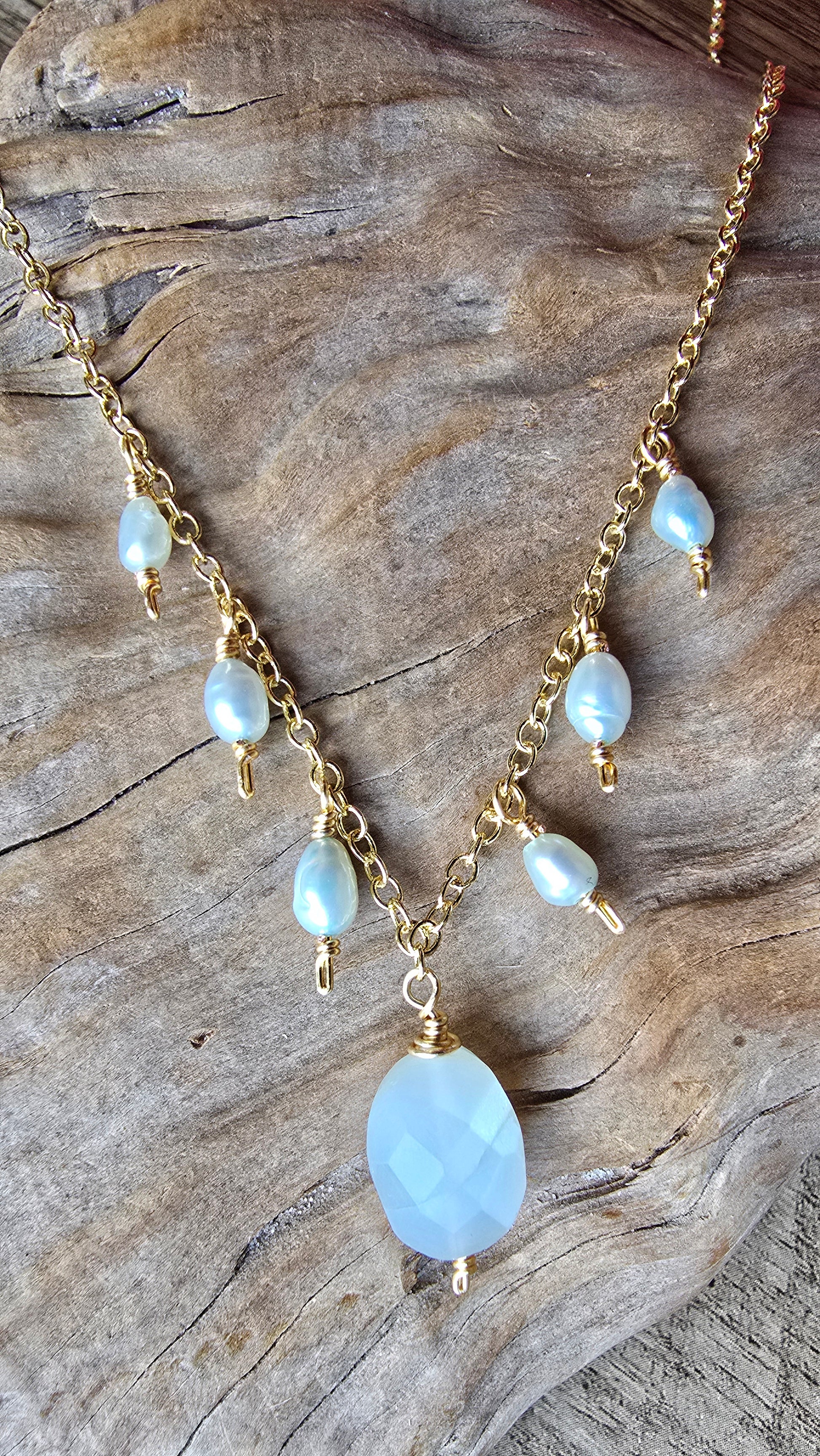 Moonstone & Pistachio Pearl Drop Necklace Sacred Sol Design