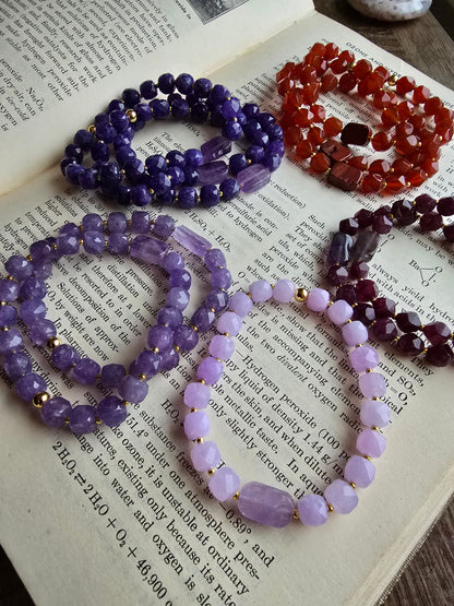 Gemstone Strech Bracelets - Plum Jade, Violet Jade, Amethyst, Chalcedony & Carnelian My Store