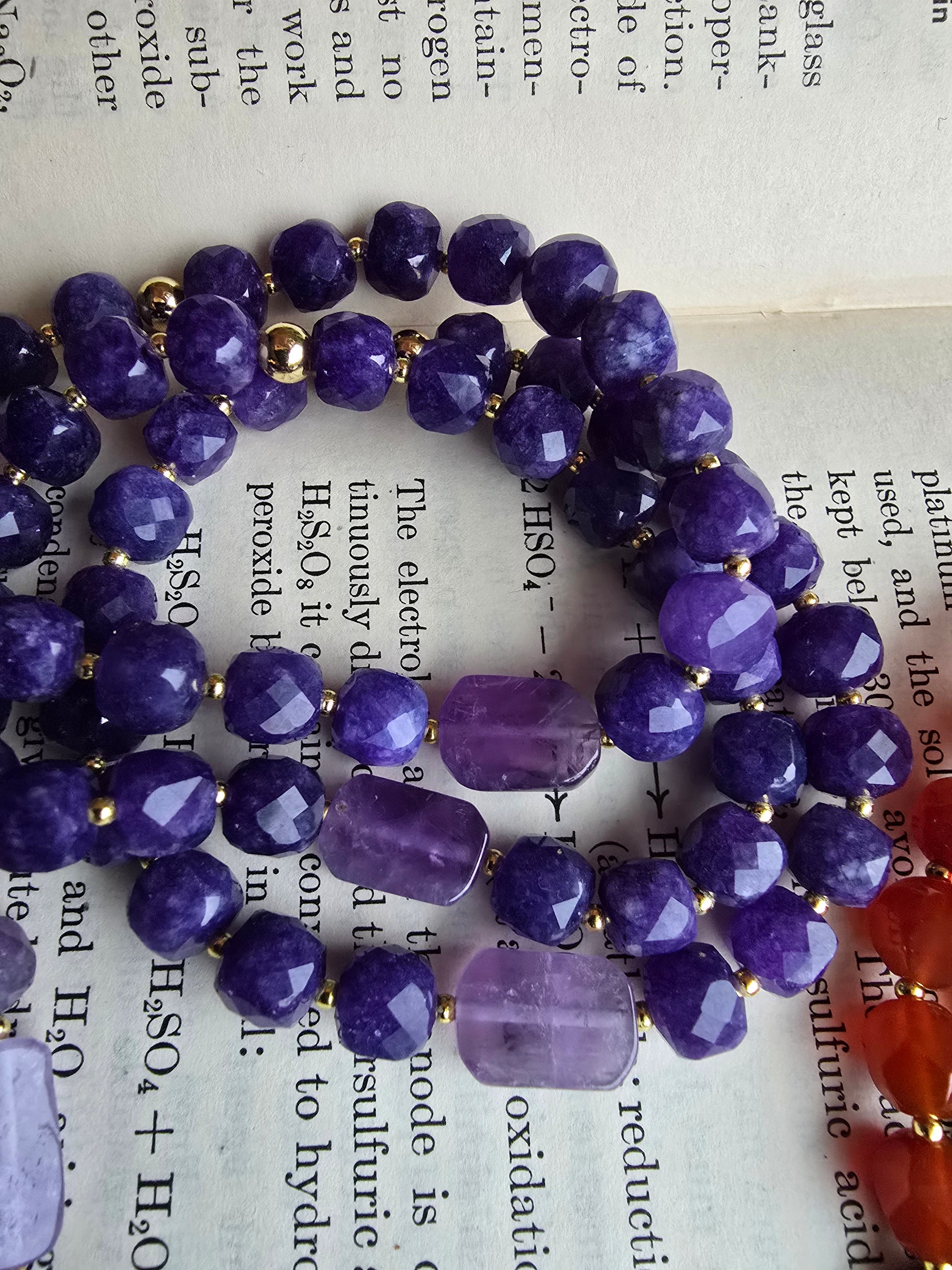 Gemstone Strech Bracelets - Plum Jade, Violet Jade, Amethyst, Chalcedony & Carnelian My Store