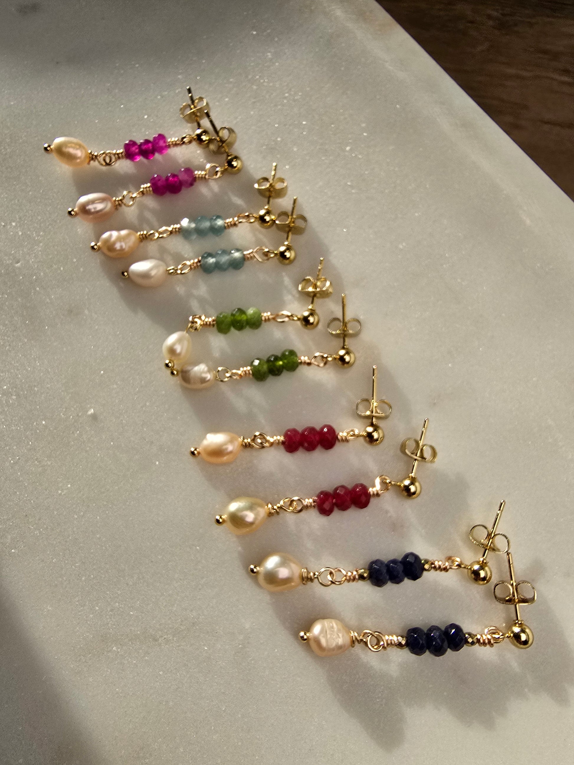 Personalized Pearl & Gemstone Drop Earrings Collection Sacred Sol Design