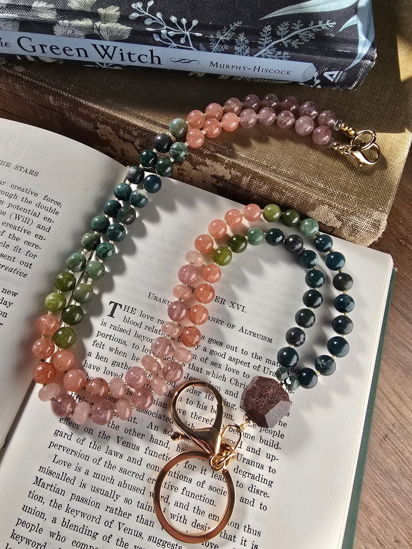 Sunrise Joy Mala Style Lanyard | Sunstone, Agate & Jade | Colorful Beaded Lanyard Sacred Sol Design