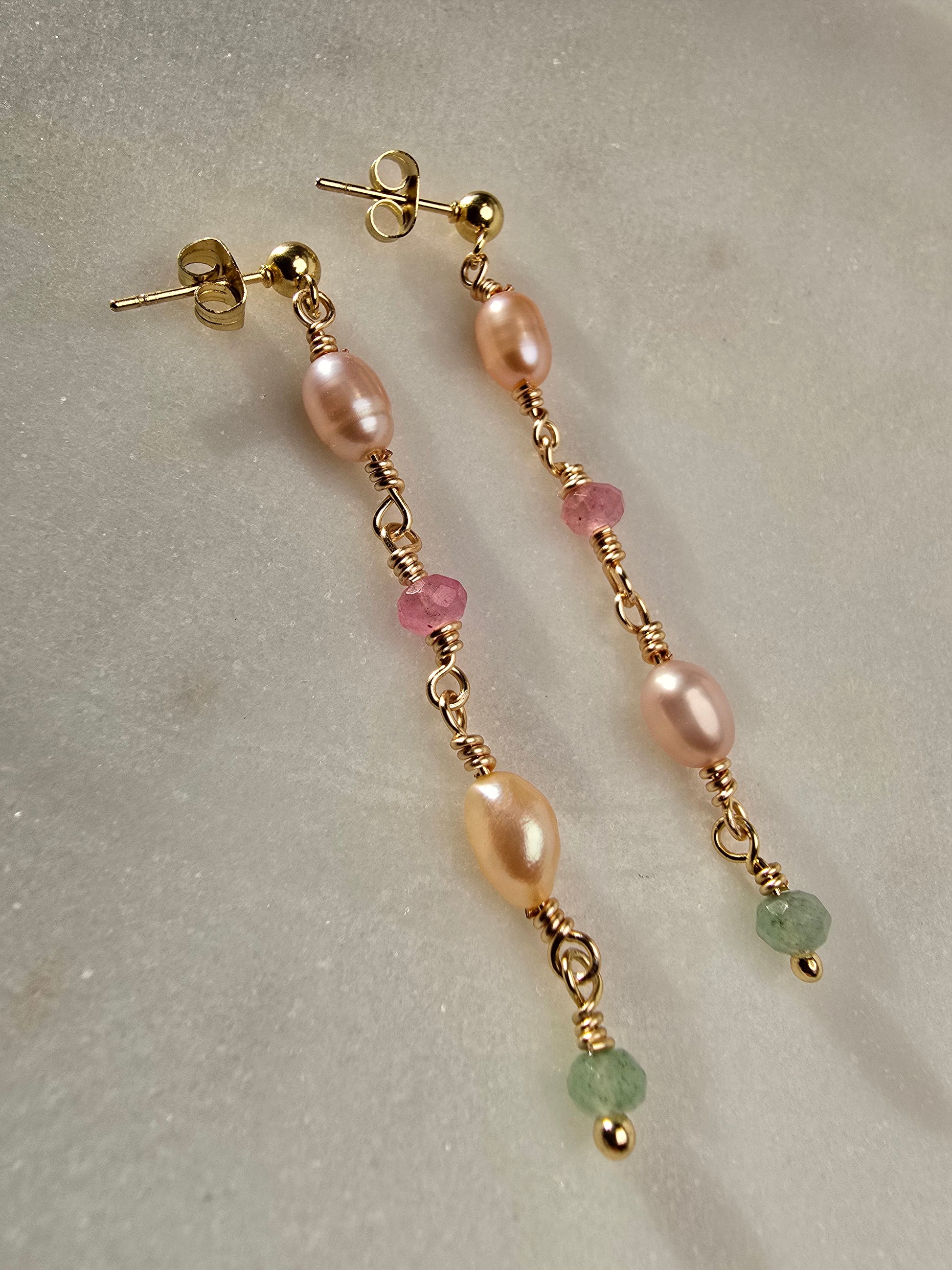 Pastel Pearl & Gemstone Dangle Earrings Sacred Sol Design