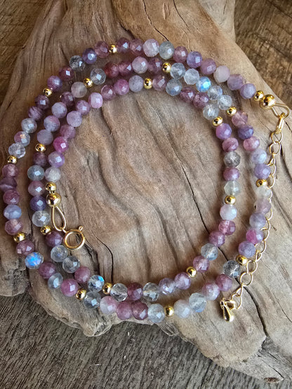 Tourmaline and Labradorite Necklace – Delicate Gemstone Necklace – Gold Filled Layering Necklace Sacred Sol Design