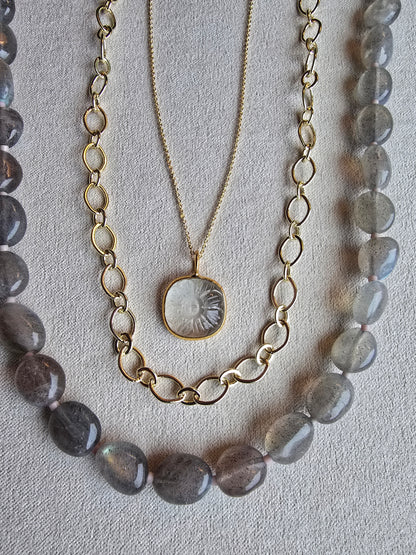 Blue Flash Labradorite Necklace – Gold Filled – Pearl Extender – 18.5” Adjustable Gemstone Necklace Sacred Sol Design
