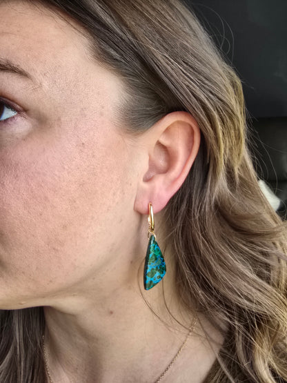 Chrysocolla & Malachite Drop Earrings – Organic Gemstone Statement Hoops Sacred Sol Design