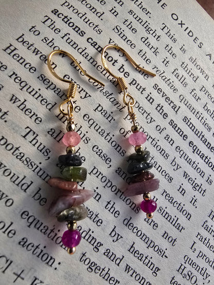 Multicolored Tourmaline & Pink Jade Drop Earrings Sacred Sol Design