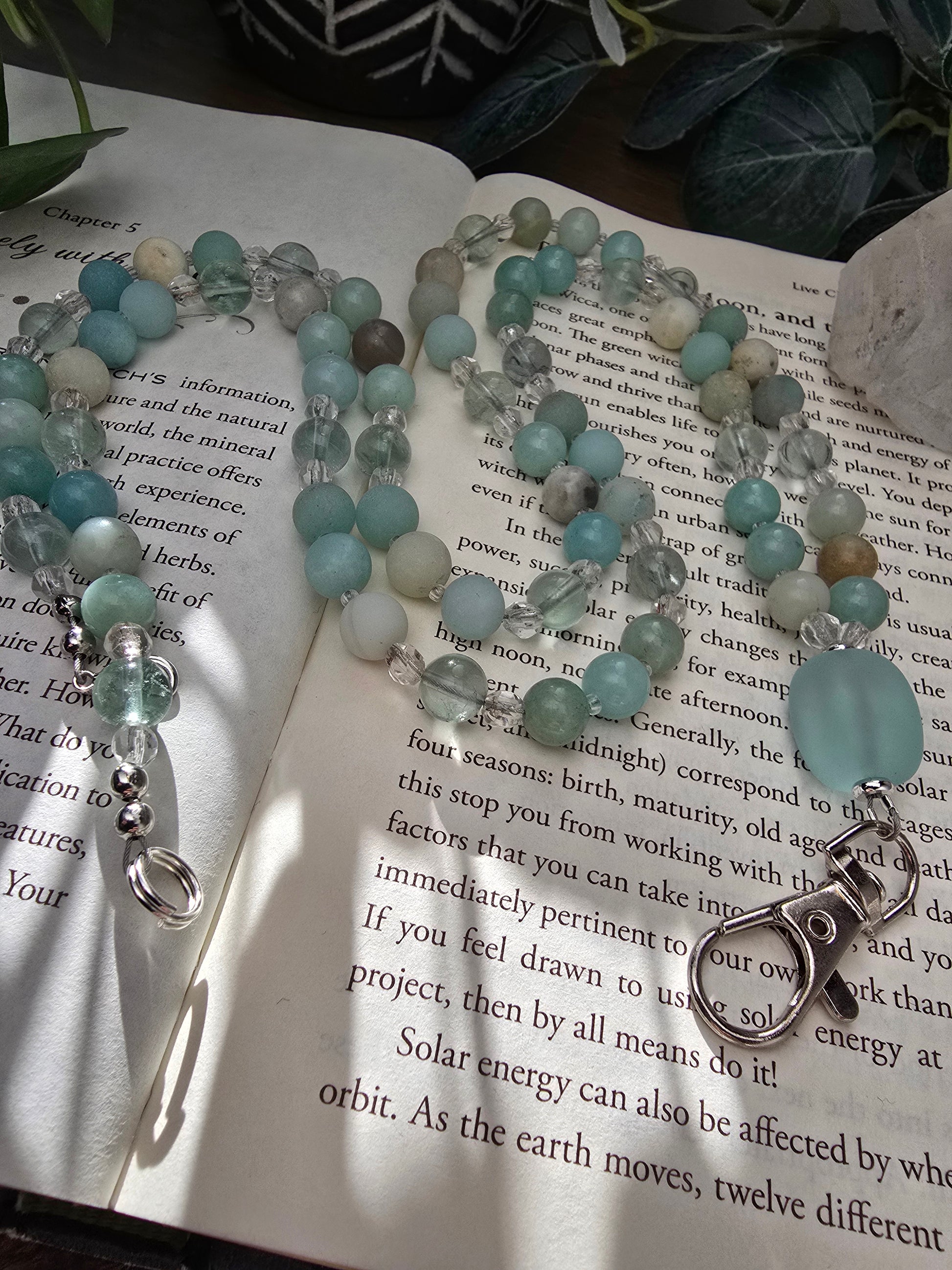 Seaglass & Amazonite Gemstone Lanyard Sacred Sol Design