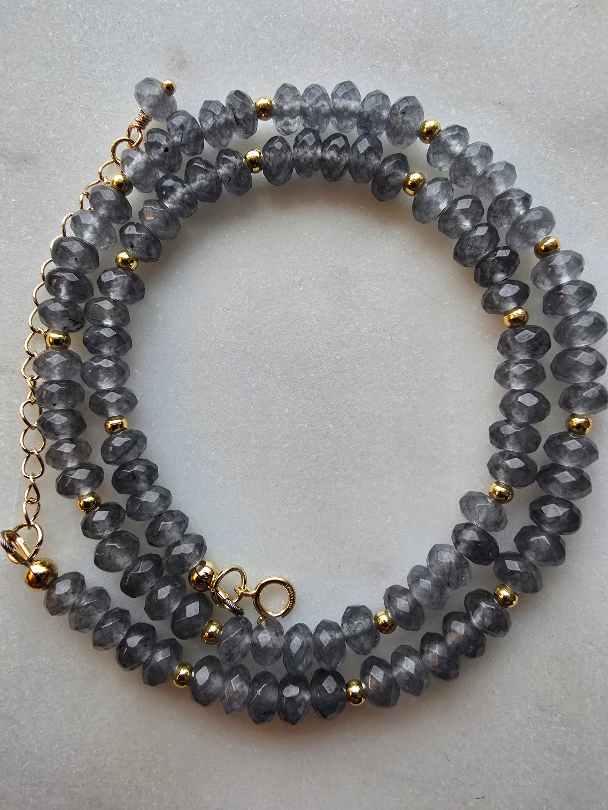 Grey Jade Necklace – Gold Plated Gemstone Layering Necklace Sacred Sol Design