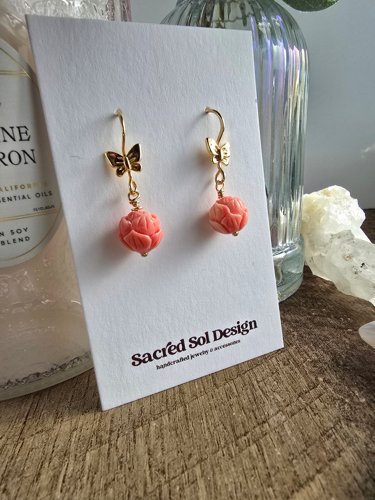 Whimsical Carved Flower & Butterfly Drops Sacred Sol Design