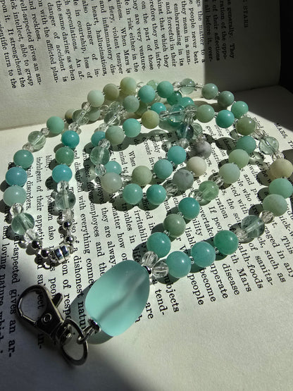 Seaglass & Amazonite Gemstone Lanyard Sacred Sol Design