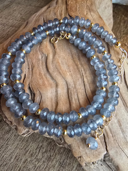 Grey Jade Necklace – Gold Plated Gemstone Layering Necklace Sacred Sol Design
