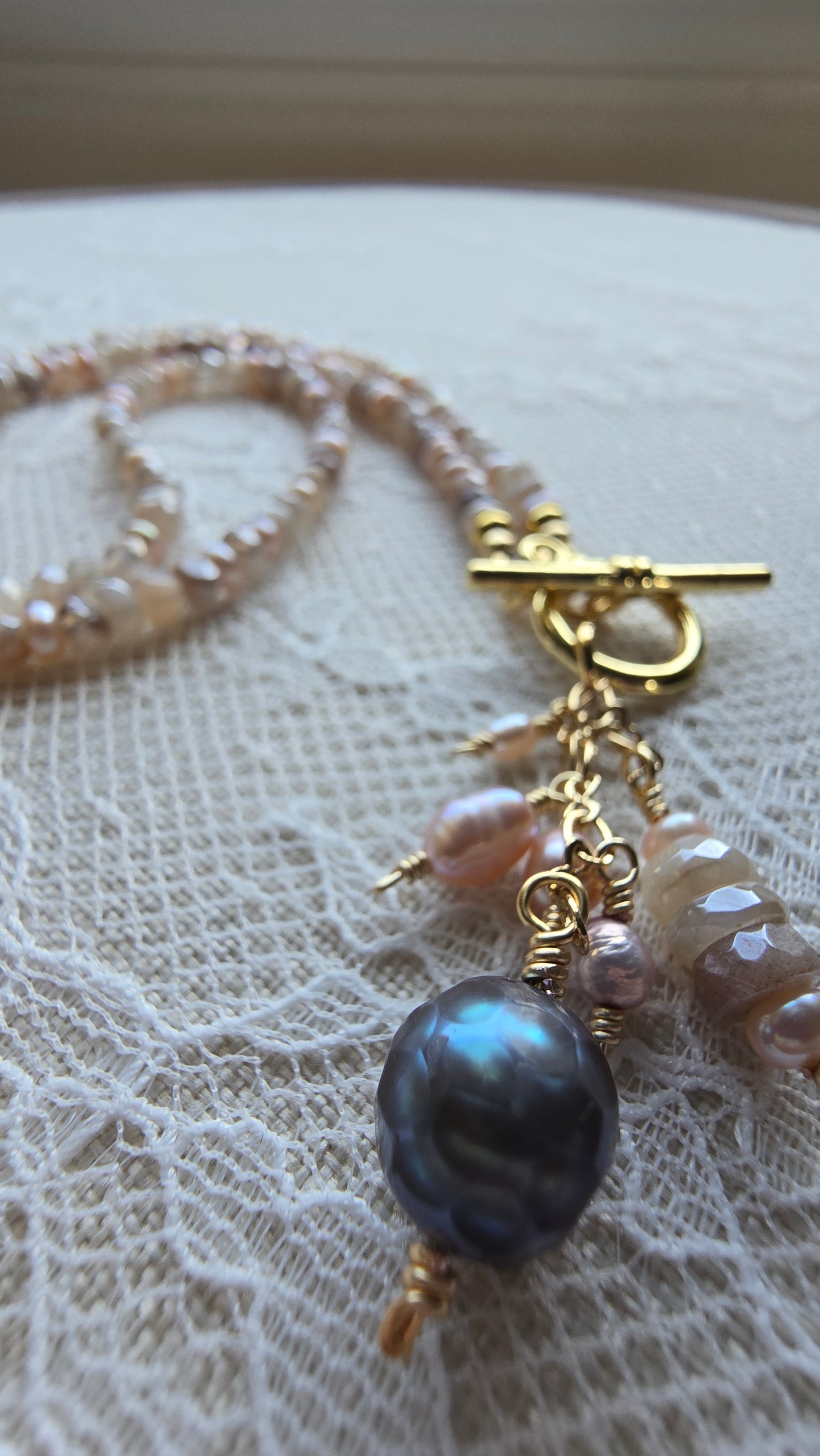 Moonstone & Pearl Statement Necklace Sacred Sol Design