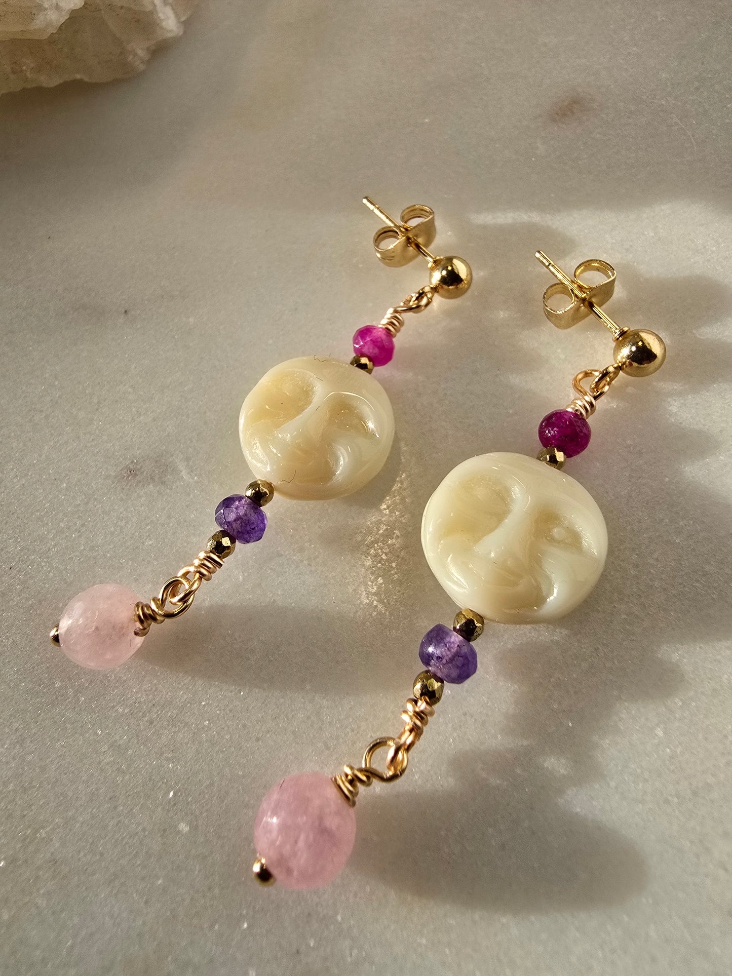 Celestial Moon & Gemstone Dangle Earrings Sacred Sol Design