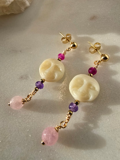 Celestial Moon & Gemstone Dangle Earrings Sacred Sol Design