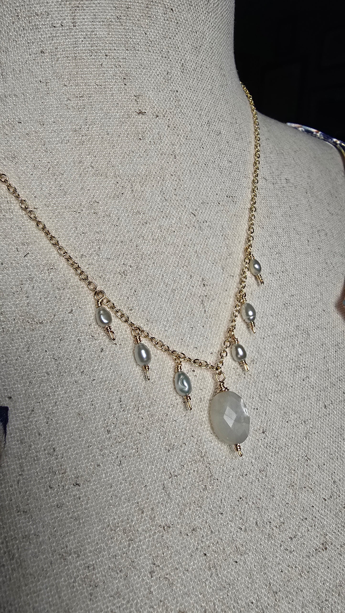 Moonstone & Pistachio Pearl Drop Necklace Sacred Sol Design