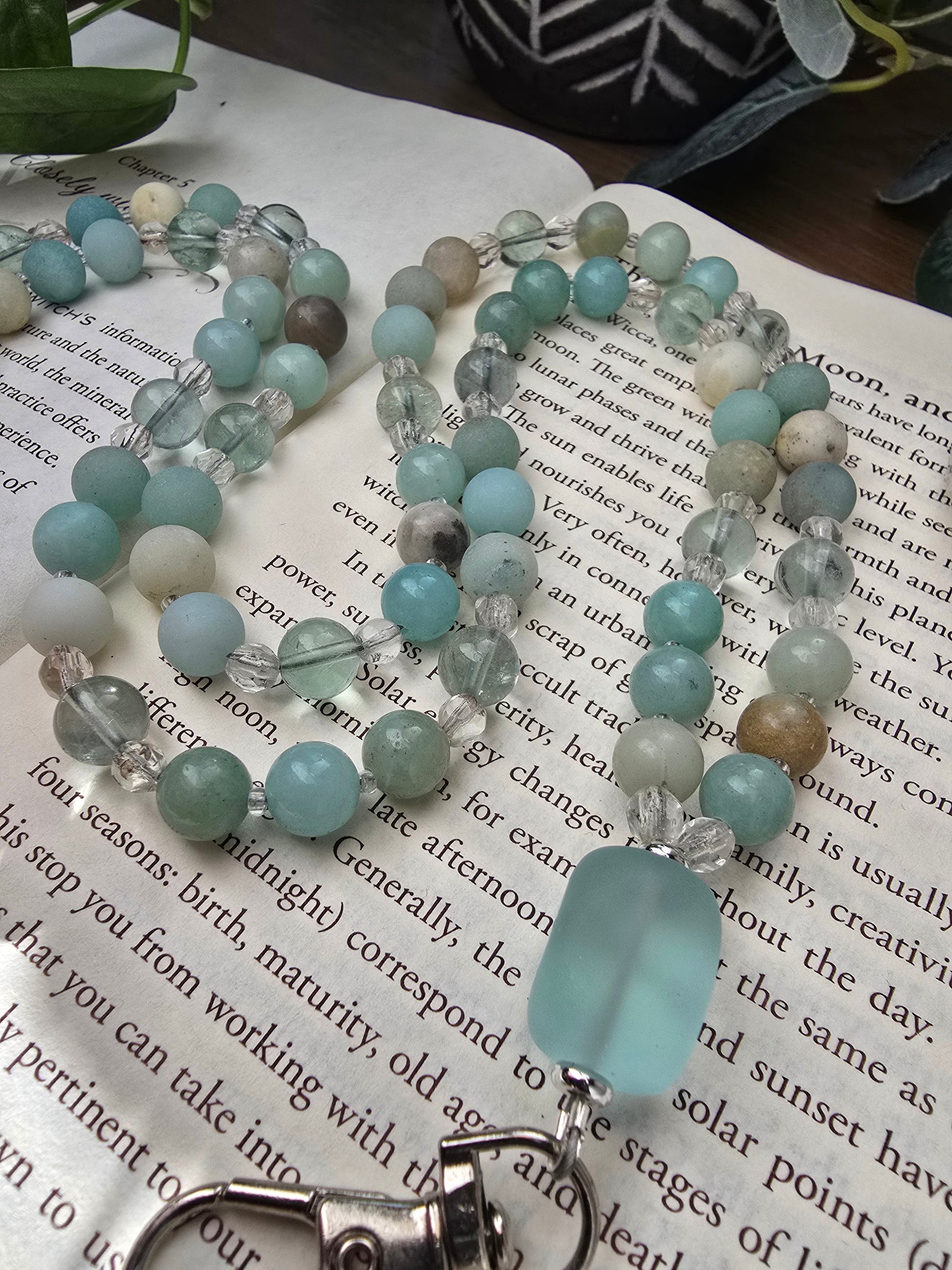Seaglass & Amazonite Gemstone Lanyard Sacred Sol Design