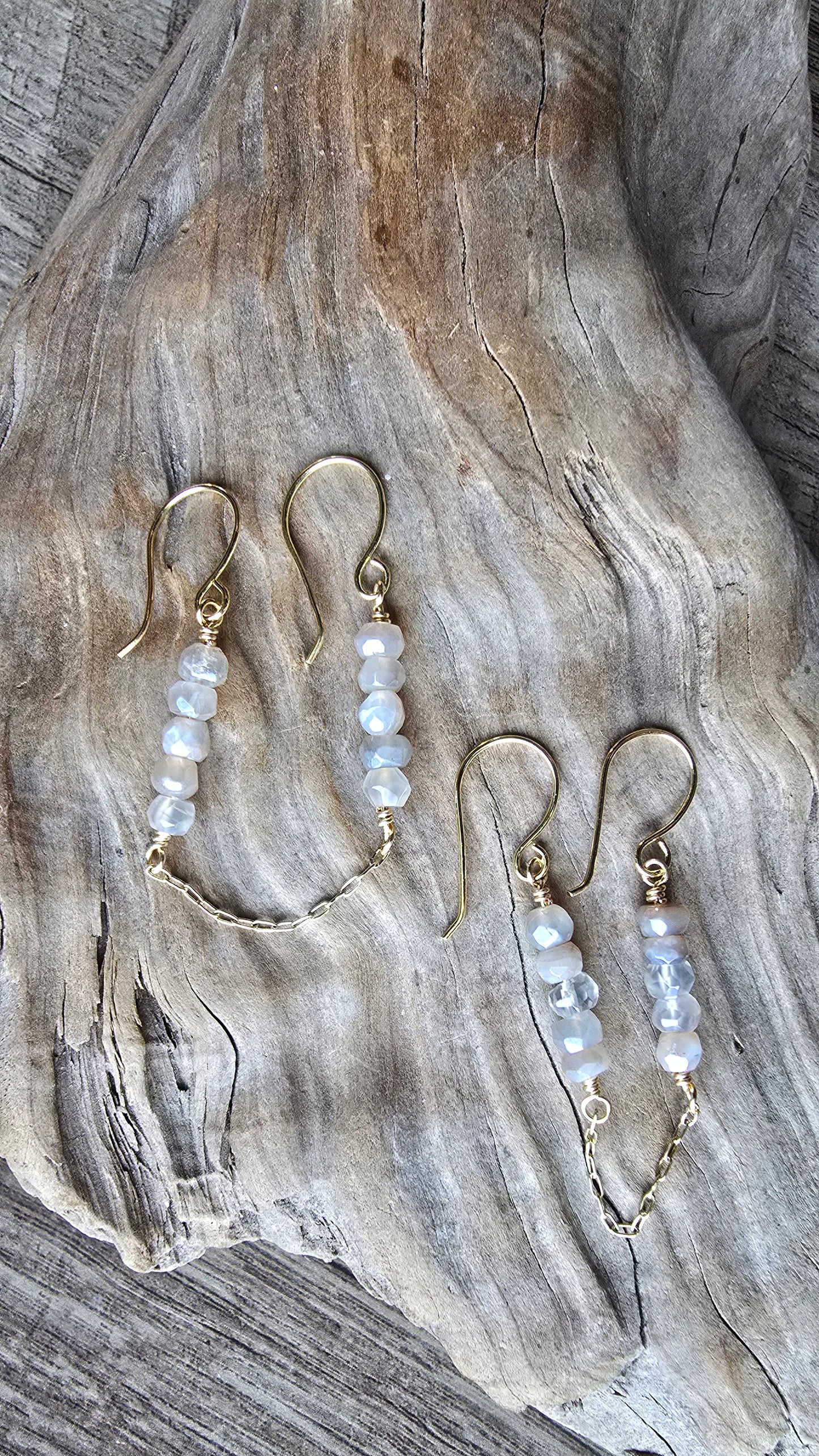 Luster Double Piercing Moonstone Chain Earrings Sacred Sol Design